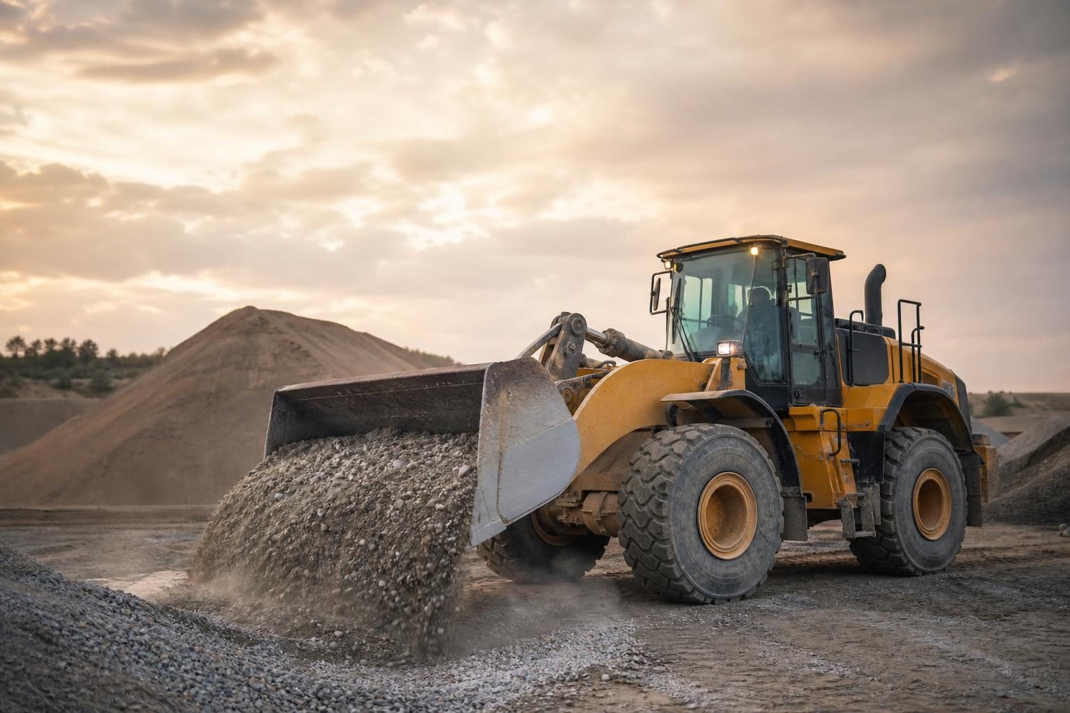 Wheel loader at a commercial worksite, illustrating wheel loaders financing bad credit: what to expect