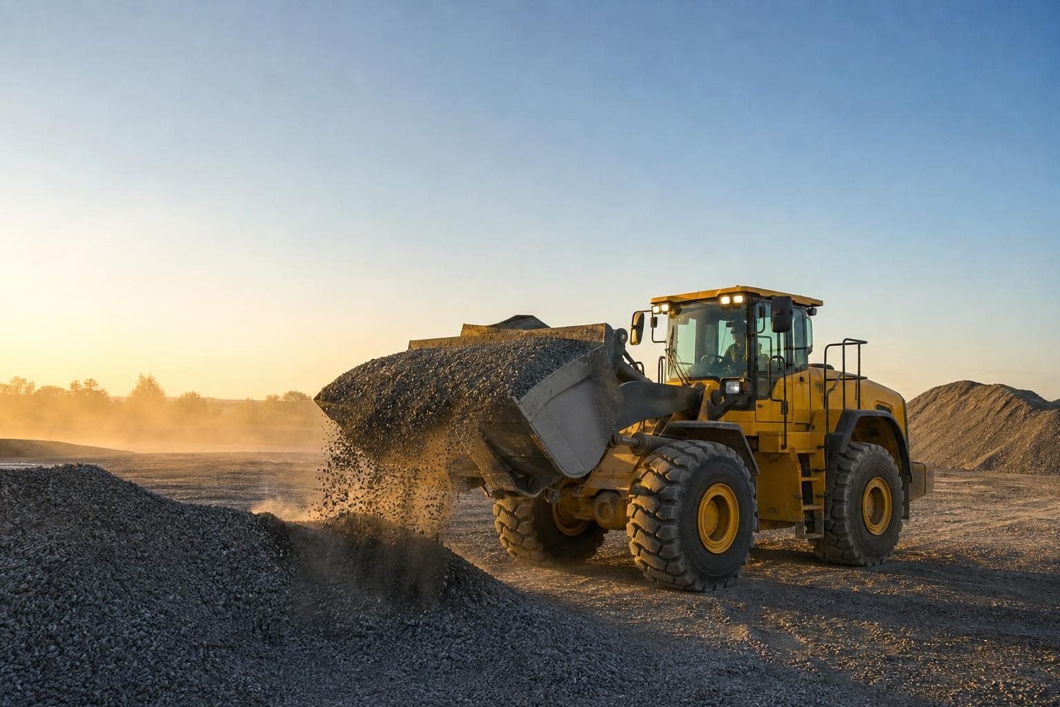 Wheel loaders at a commercial worksite, illustrating wheel loaders financing how to get: what to expect